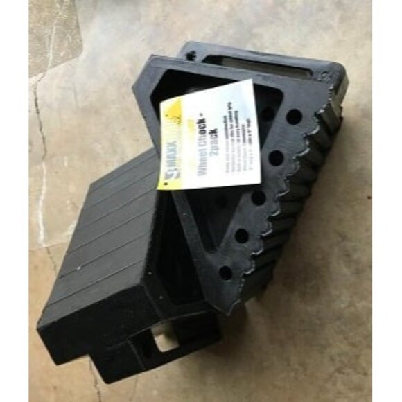 New Solid Rubber Heavy Duty Black Wheel Chock 2-Pack, 8" x 4" x 6" - Picture 1 of 1